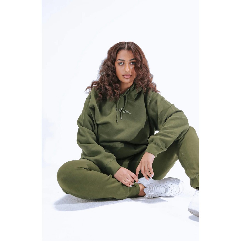 BABES Set Olive Green Comfy Sweatsuit Lounge Jogger + Hoodie Size M